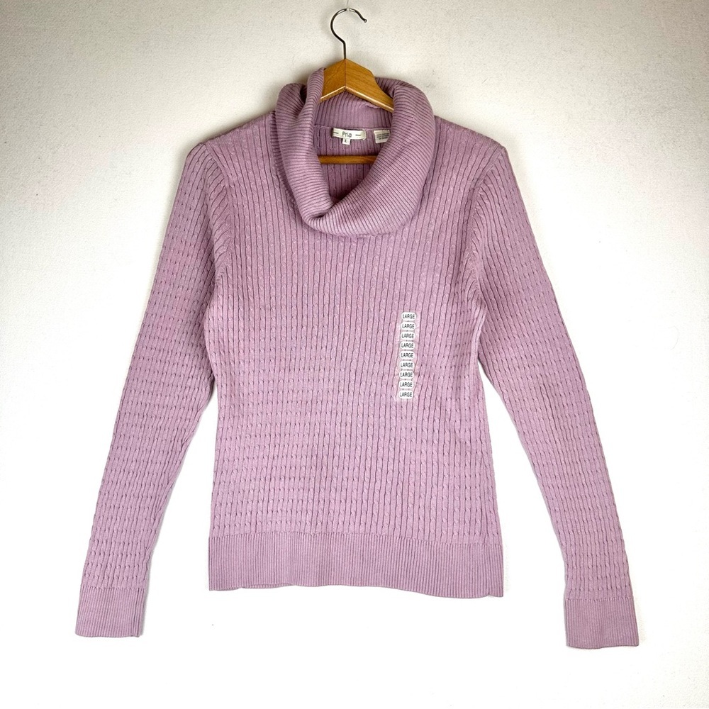 Pria Cowl Neck Cable Knit Sweater Cotton NWT Office
